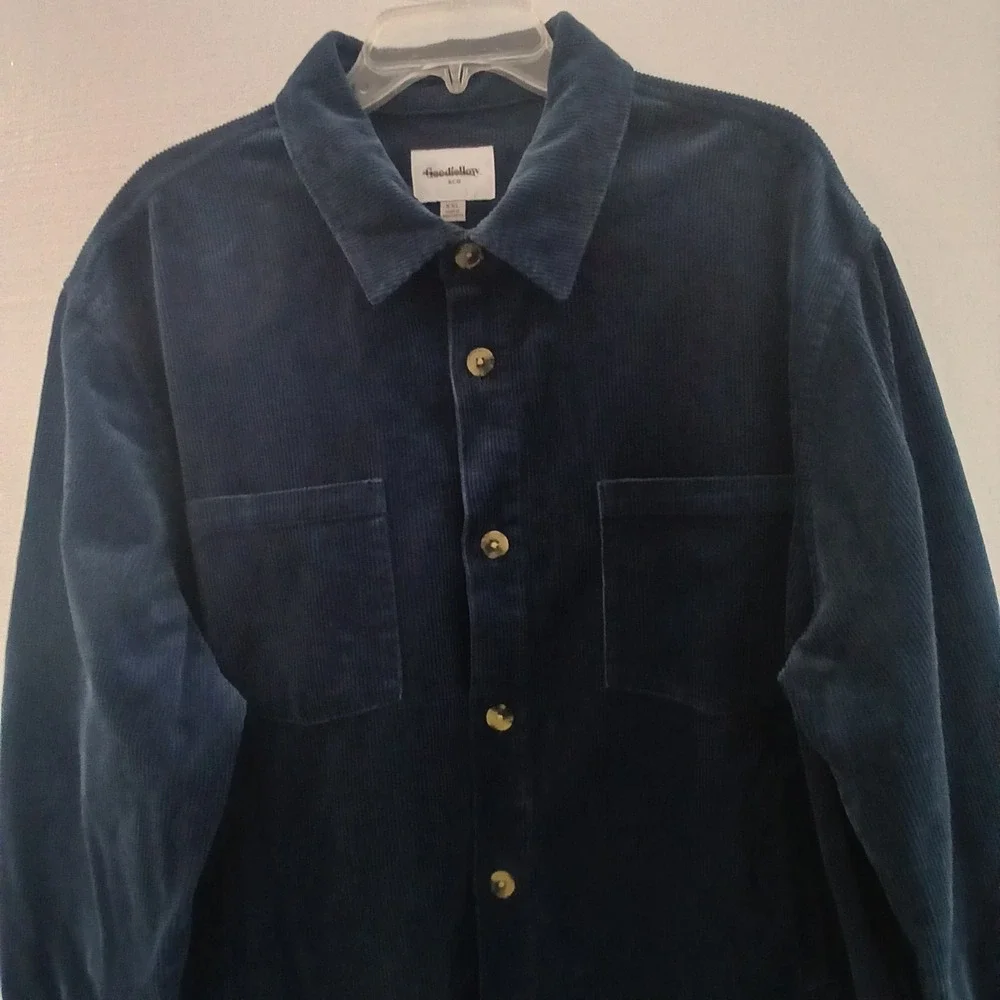 Goodfellow And Co Men's Shacket XXL Navy Blue Corduroy‎ Ribbed Trucker Jacket...